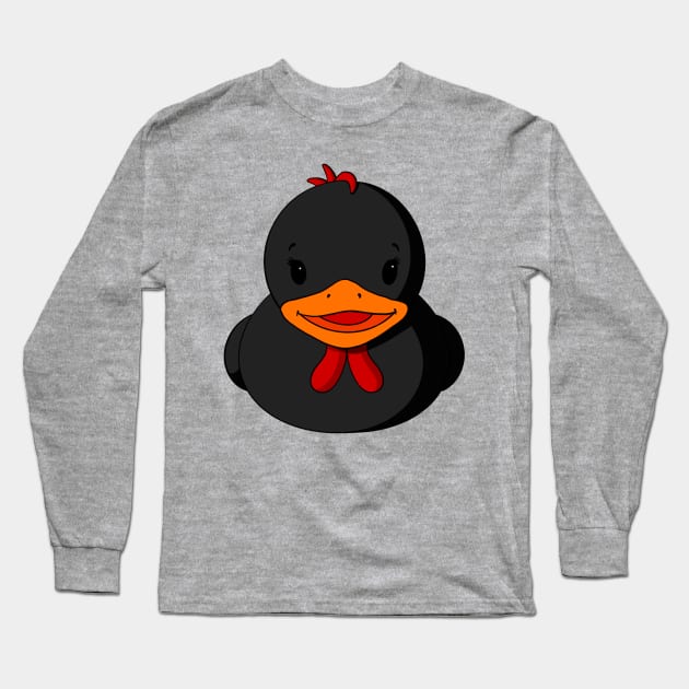 Black Chicken Rubber Duck Long Sleeve T-Shirt by Alisha Ober Designs